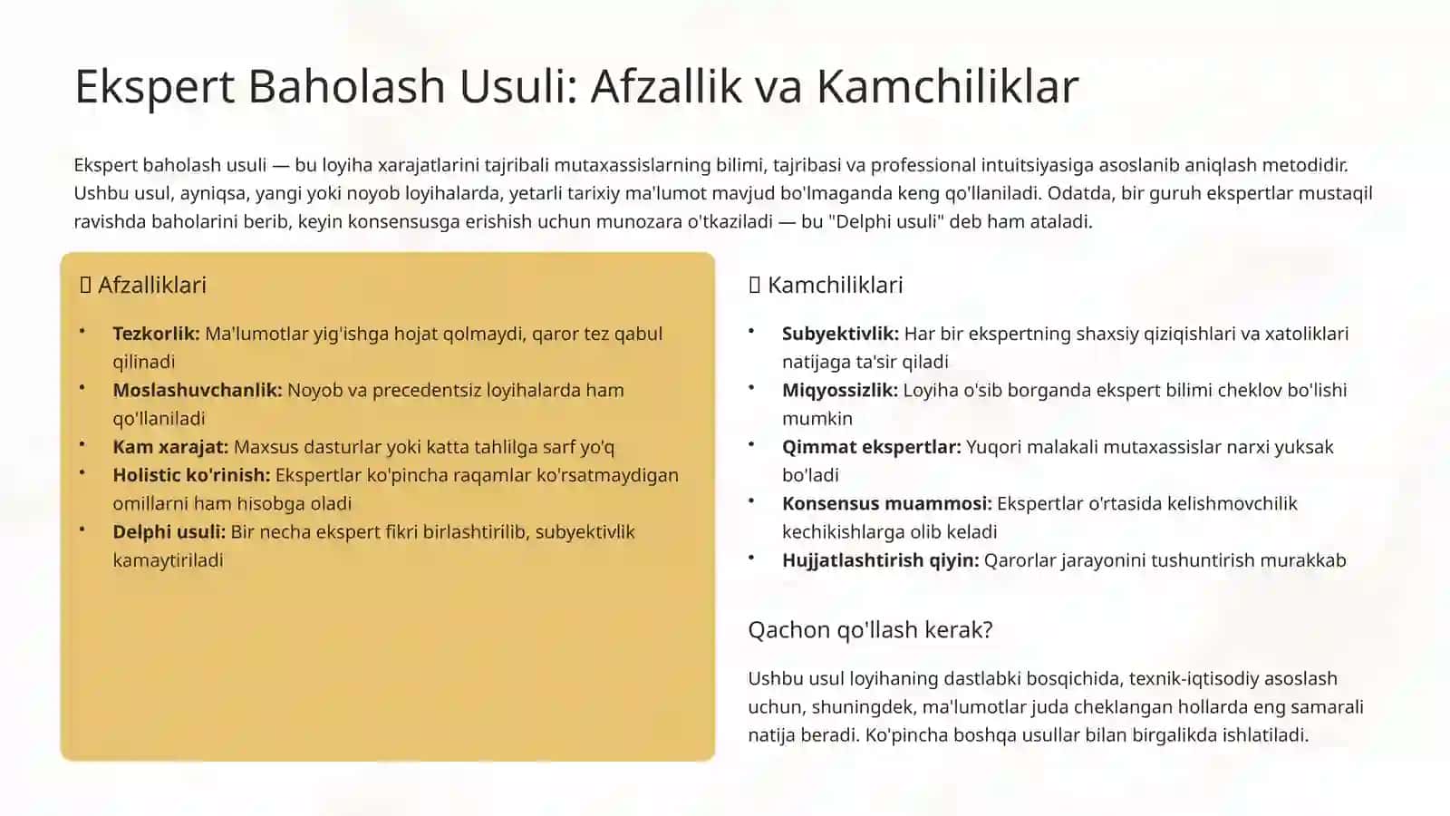 Xarajatlarni Baholashning Asosiy Usullari 4