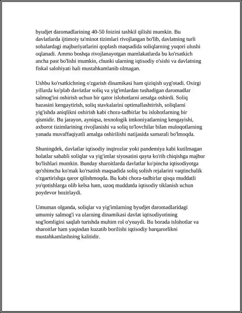 SOLIQIAR VA YIG'IMLARNING BYUDJET DAROMADLARIDAGI SALMOG'I HAMDA ULARNING O'ZGARISH DINAMIKASI 4