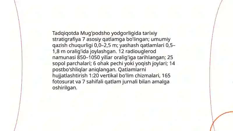 Mug'podsho yodgorligida ilk orta turar joylarni hujjatlashtirish 4