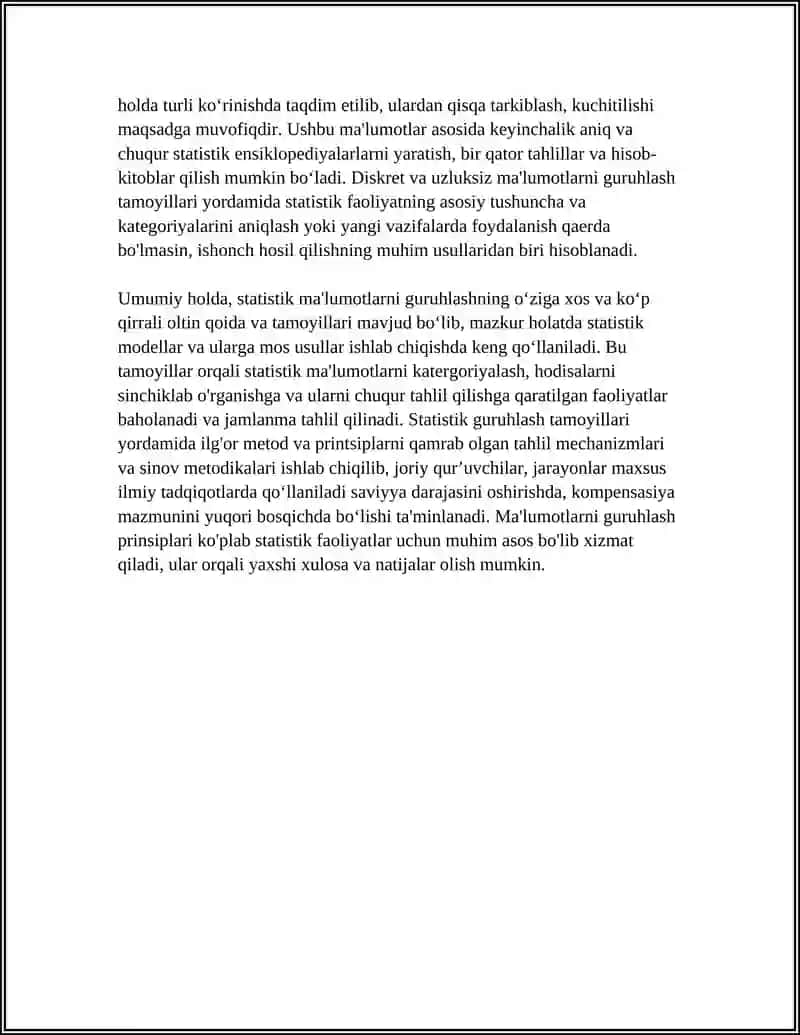 STATISTIKA USULLARI GURUHLASH TAQSIMLASH VA GRAFIK TAQSILASH 4