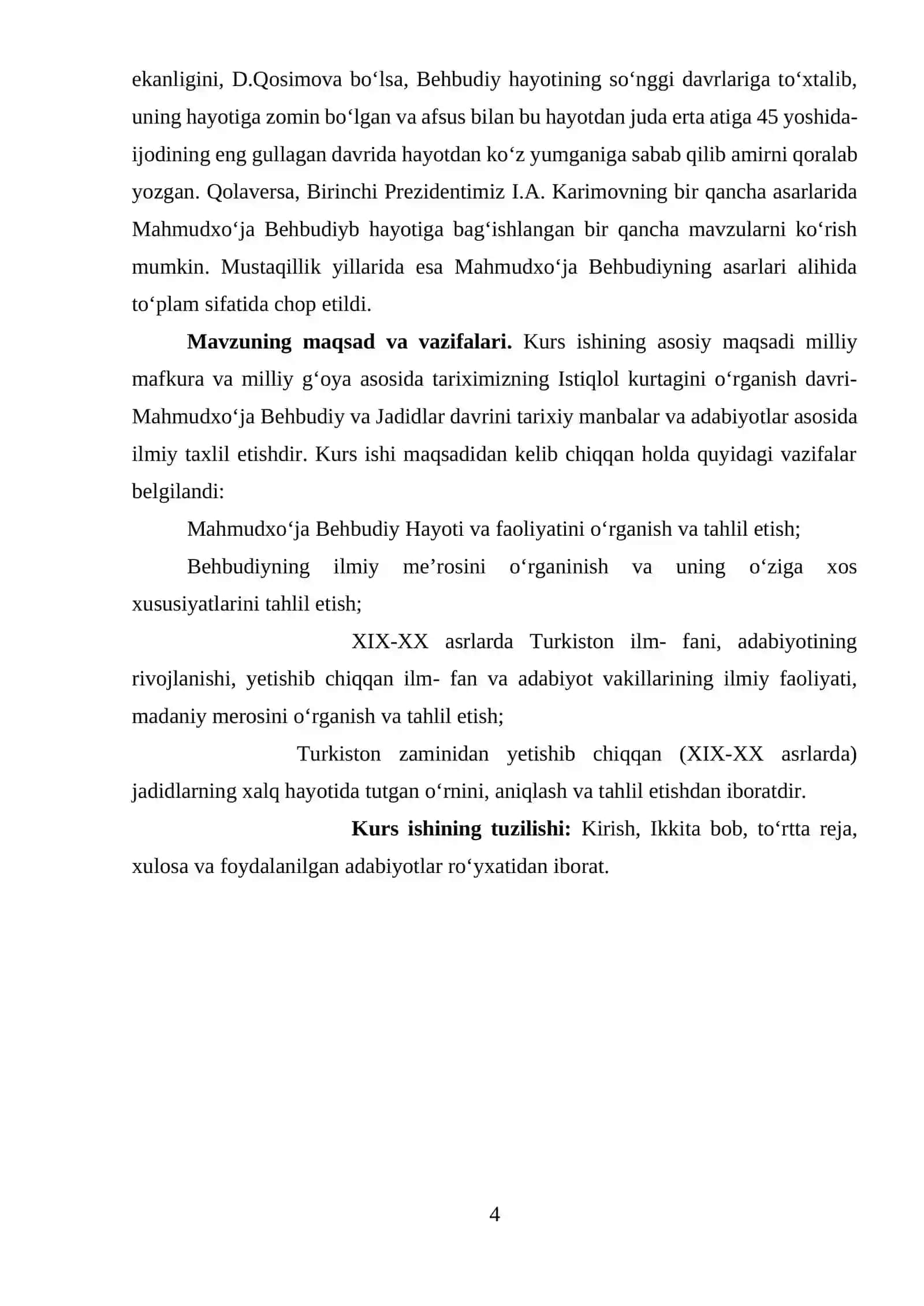 Jadidchilik va Mahmudxo‘ja Behbudiy mavzusidagi KURS ISHI 4