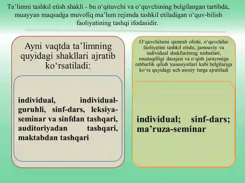 Taʼlimni tashkil etish shakli va turlari 4