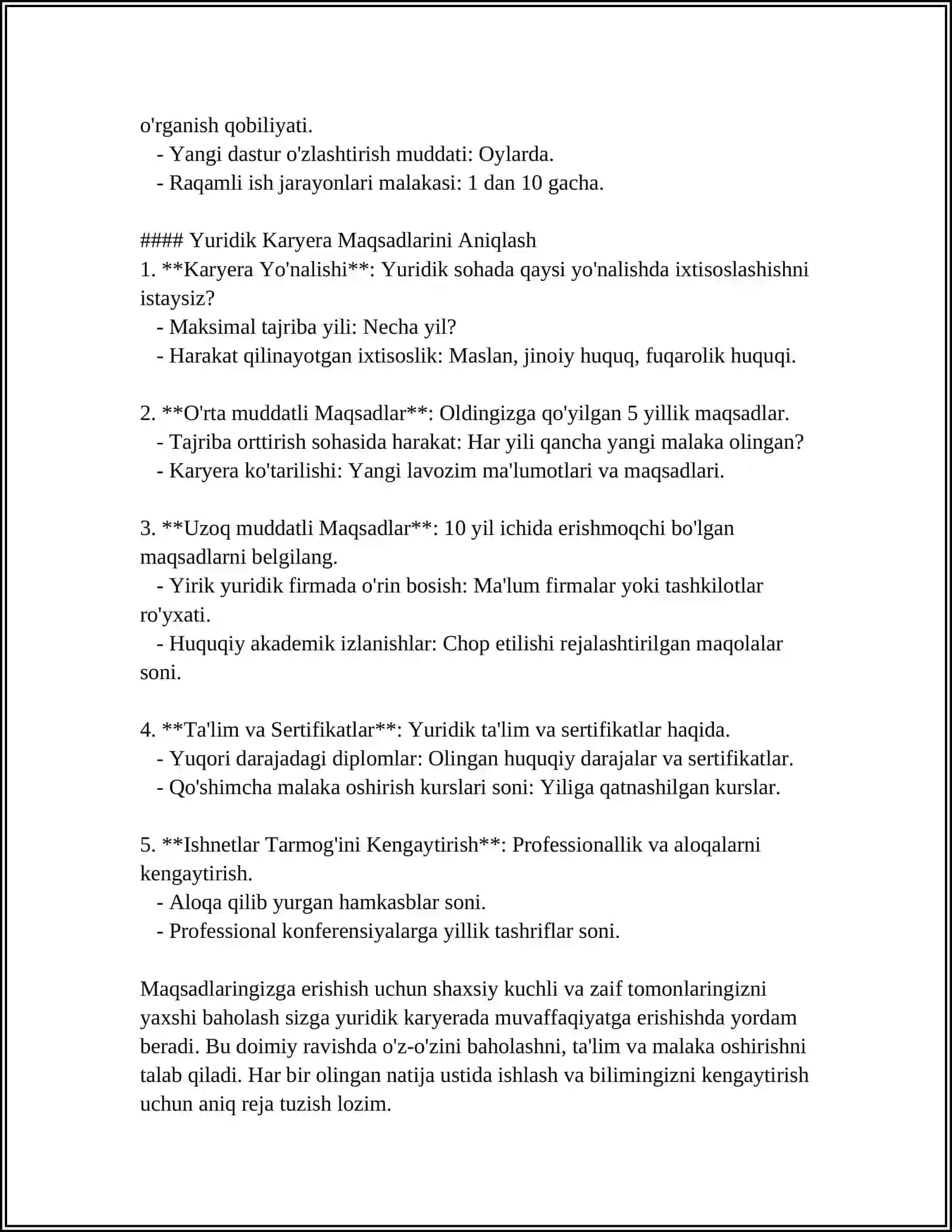 YURIST KARYERASI BILAN BOGʻLIQ MAQSADLARNI ANIQLASHTIRISH 4
