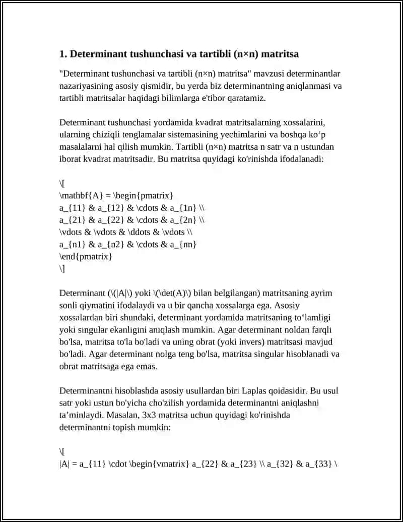 TARTIBLI VA TARTIBLI DETERMINANTLAR. DETERMINANTLAR XOSSALARI 4