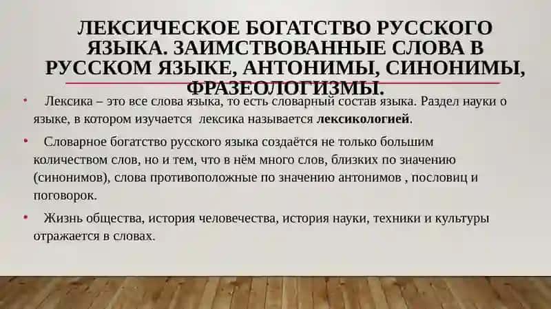 Общие понятия о языке. Лексическое богатство русского языка. 4