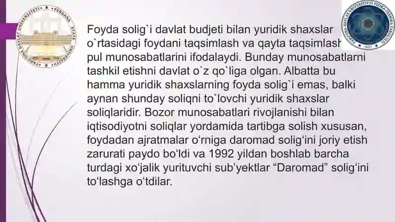 Yuridik shaxslardan olinadigan foyda solig'i va uning korxonalar moliya-xo’jalik faoliyatiga ta’siri 4