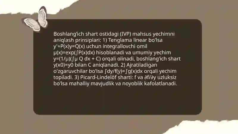 Birinchi tartibli differensial tenglamalarning mahsus yechimi 4