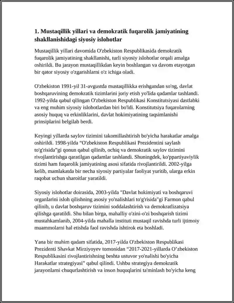 OʻZBEKISTONDA DEMOKRATIK FUQAROLIK JAMIYATI ASOSLARINING SHAKLLANISHIDA AMALGA OSHIRILGAN SIYOSIY ISLOHOTLAR 4