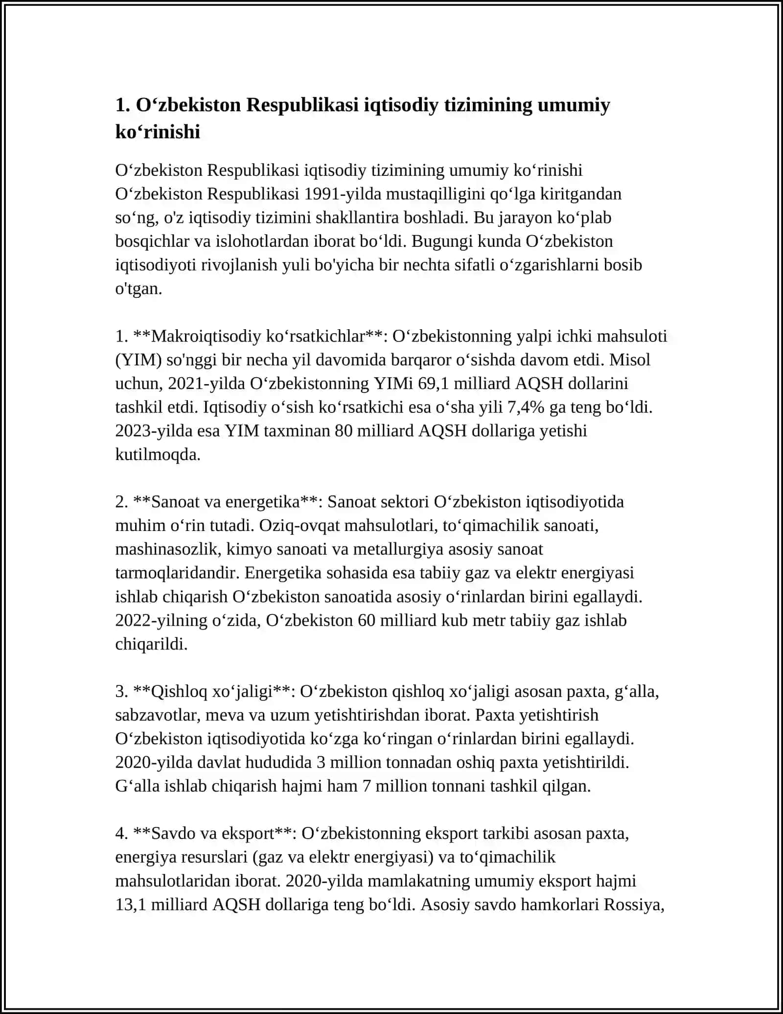 O'ZBEKISTON RESPUBLIKASINING IQTISODIY TIZIMI. XUSUSIY MULKNING DAXLSIZLIGI HAMDA DAVLAT TOMONIDAN MUHOFAZA QILINISHI 4