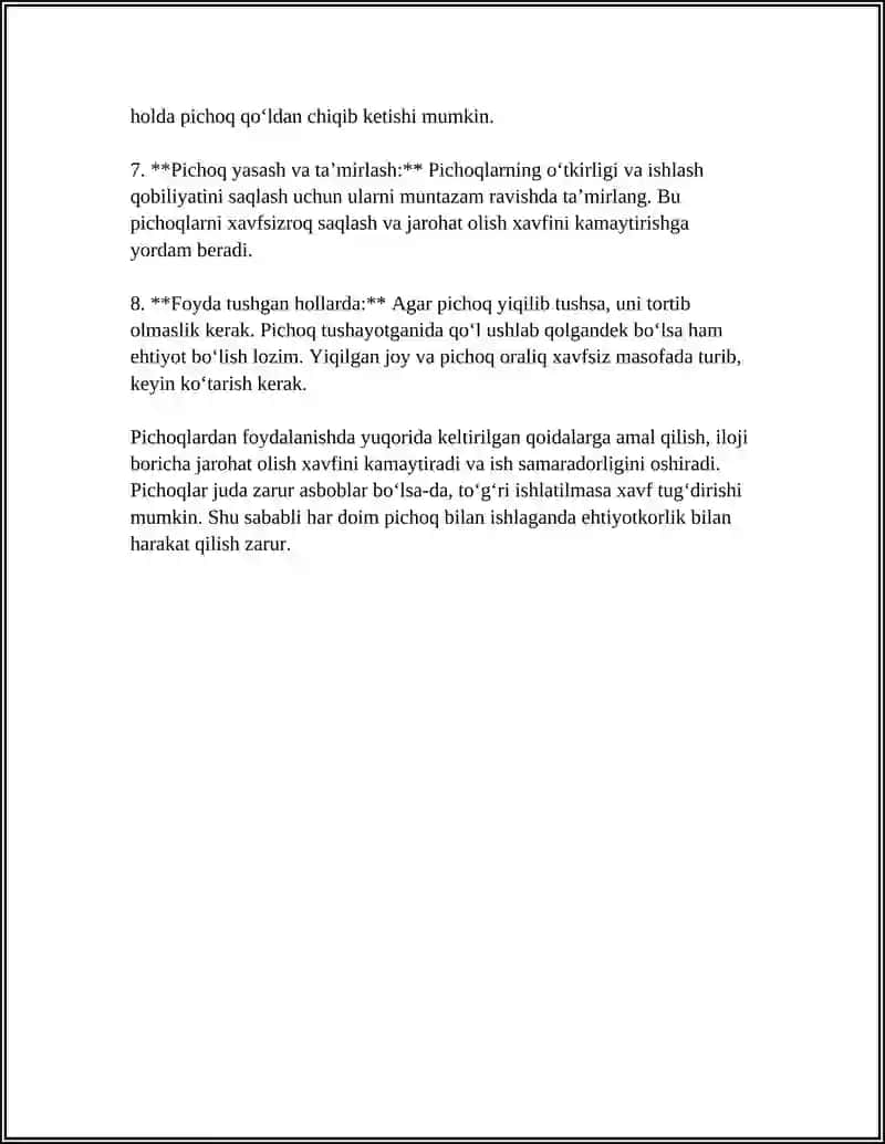 TEXNOLOGIYA DARSLARIDA PICHOQDAN FOYDALANISH QOIDALARI REFERAT 4