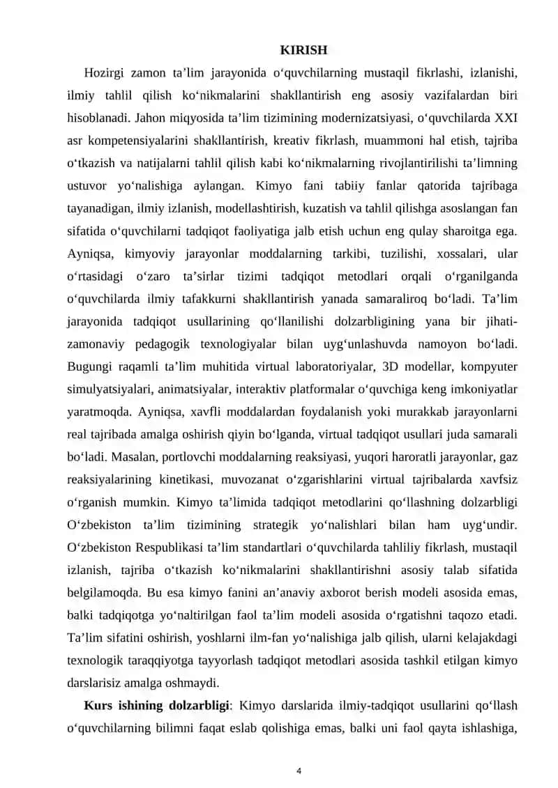 Tadqiqot usullarini qo’llash orqali kimyoviy jarayonlarni o’rganish metodikasi 4
