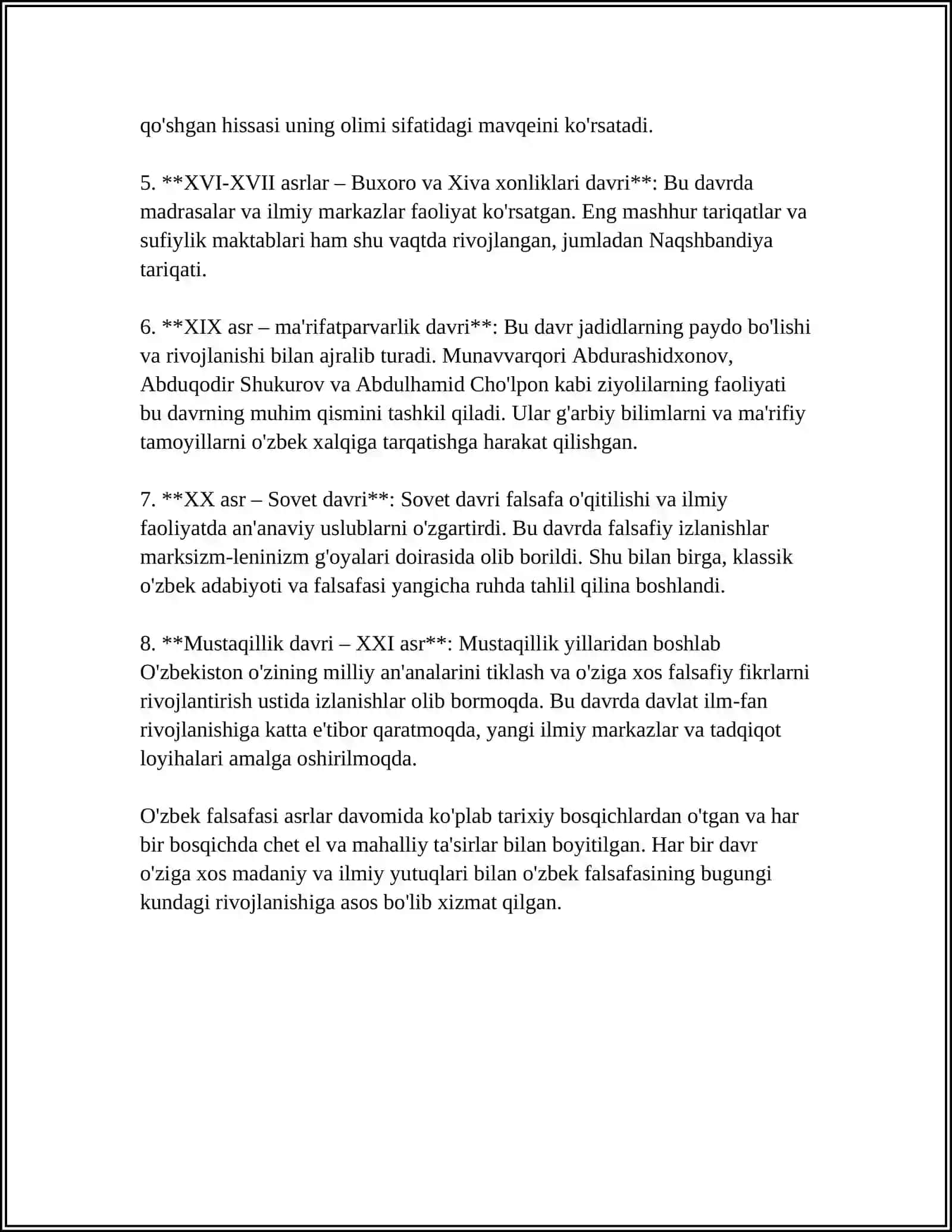 XX ASR O'ZBEK FALSAFASI RIVOJLANISHINING ASOSIY YO'NALISHLARI 4