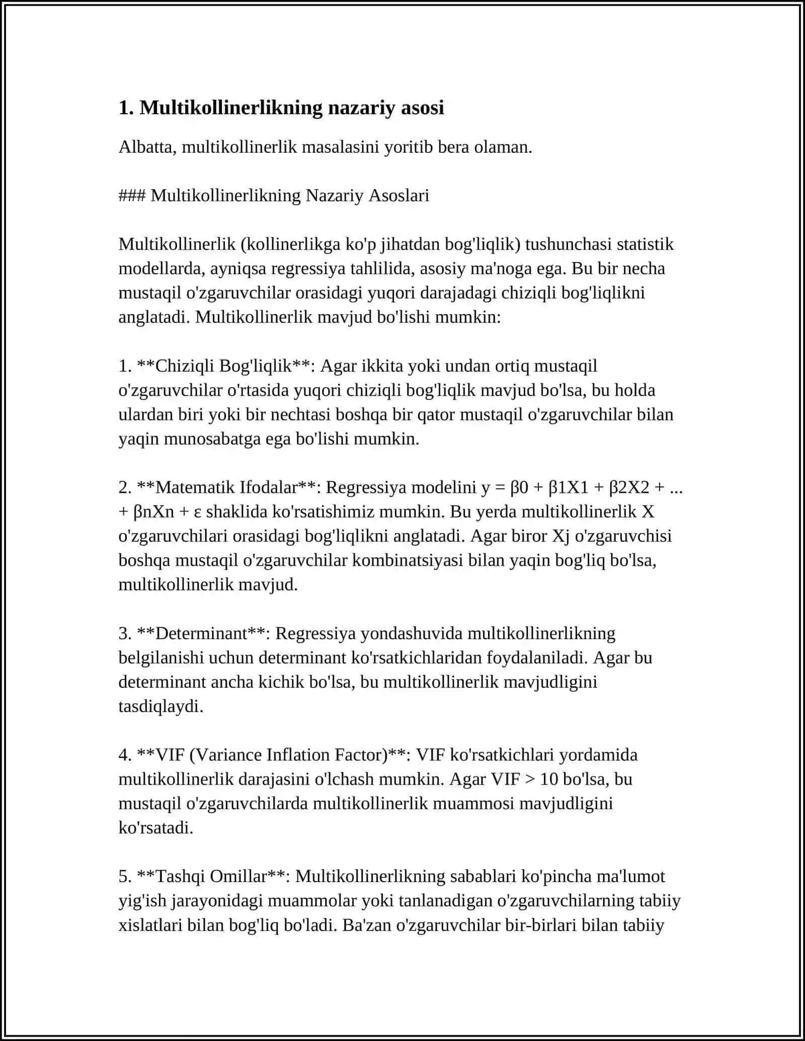 MULTIKOLLINEARLIK VA UNI BARTARAF ETISH USULLARI 4
