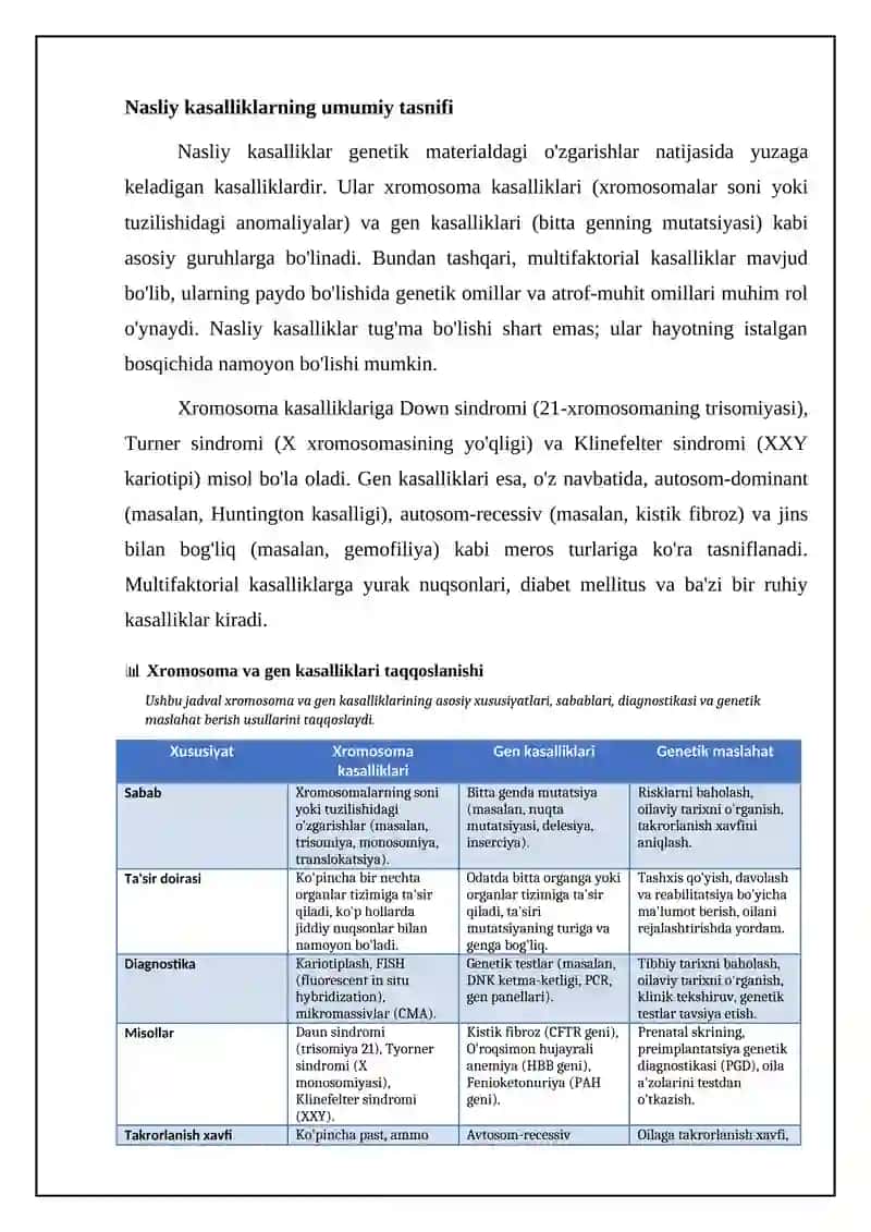 Irsiy kasalliklar: xromosoma va gen kasallliklari. Tibbiy genetik maslahat 4