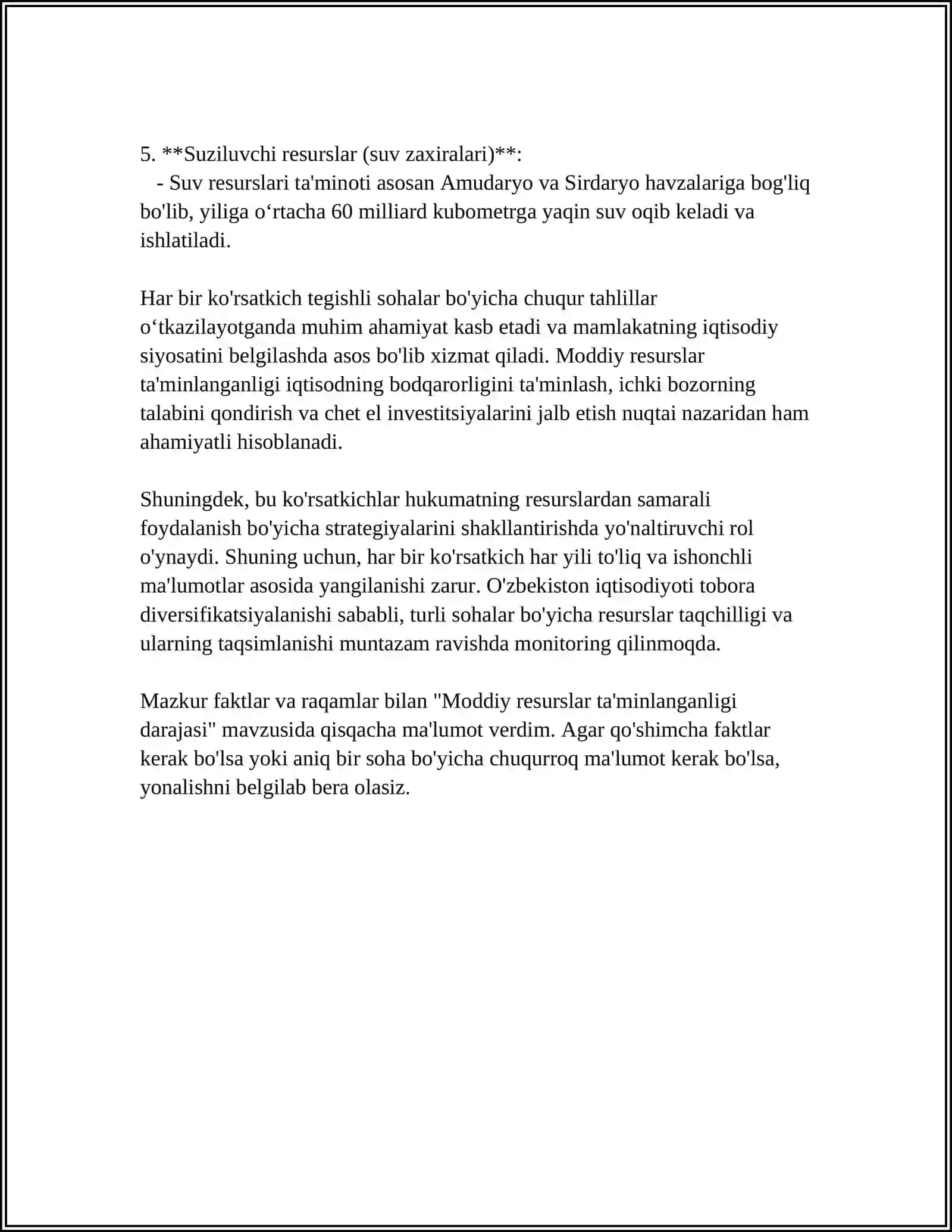 MODDIY RESURSLAR BILAN TAMINLANGANLIK VA ULARDAN FOYDALANISH SAMARADORLIGI XARAKTERLAYDIGAN KÕRSATKICHLAR TIZIMI 4