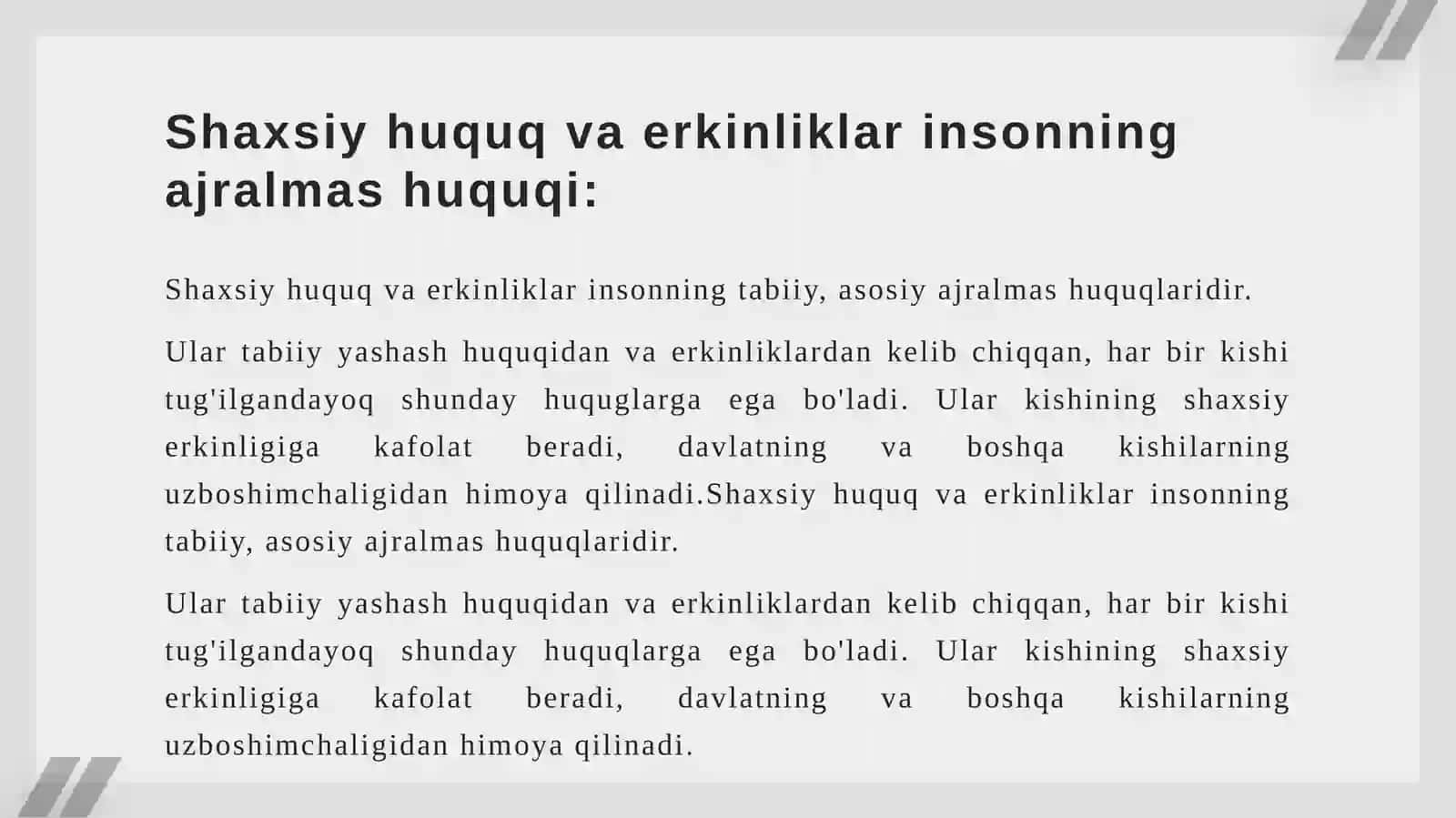 Shaxsiy huquq va erkinliklarning mohiyati va turlari 4
