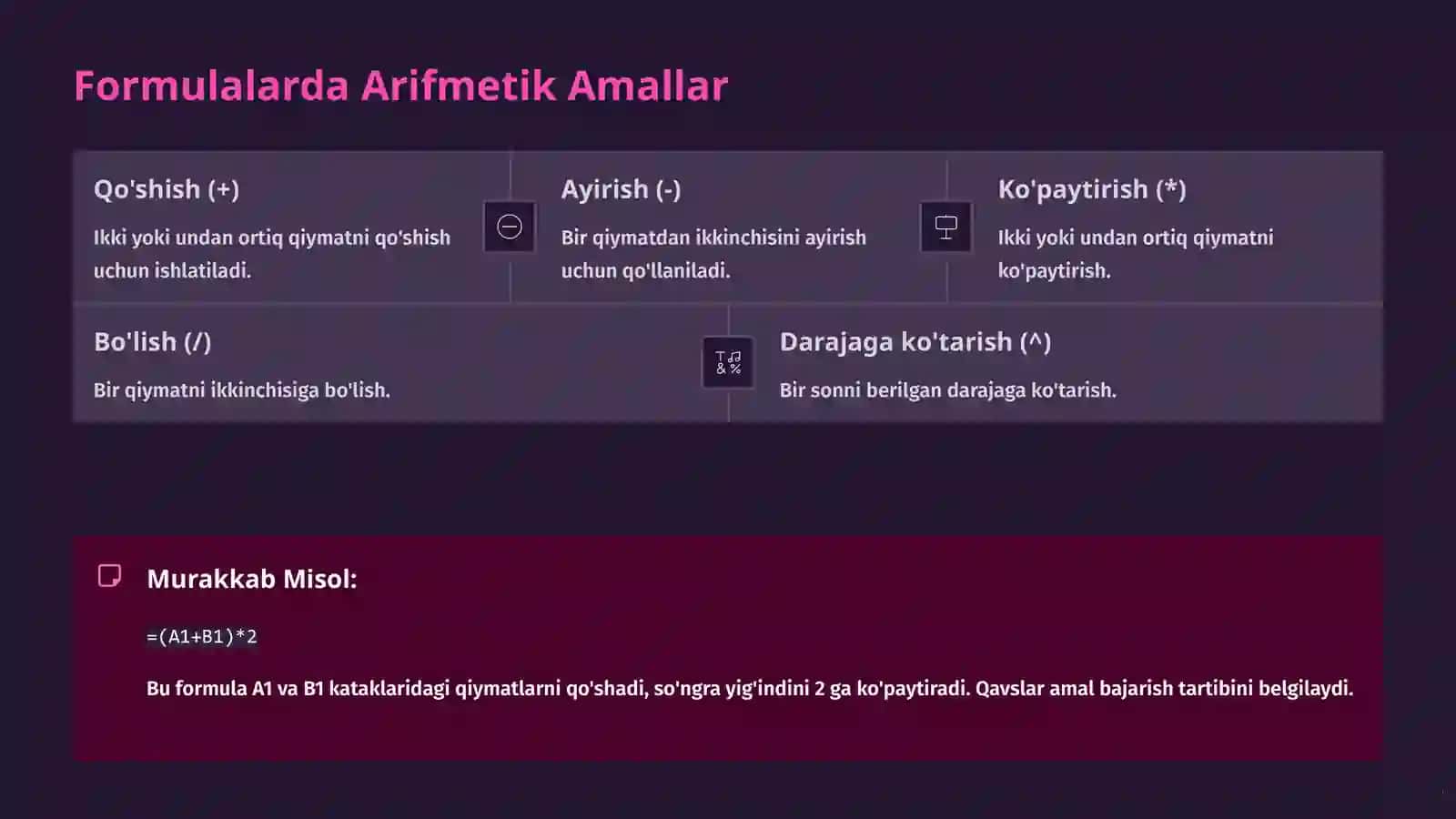 Formula va Funksiyalar: Elektron Jadvallarni O'zlashtirish 4