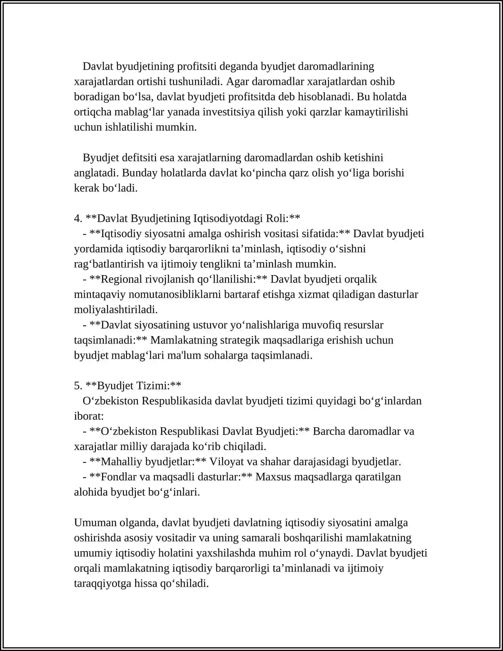 O’ZBEKISTONDA DAVLAT BYUDJETI TUZILMASI VA UNING O’ZIGA XOSLIGI 2024-2025-o'quv yili 4