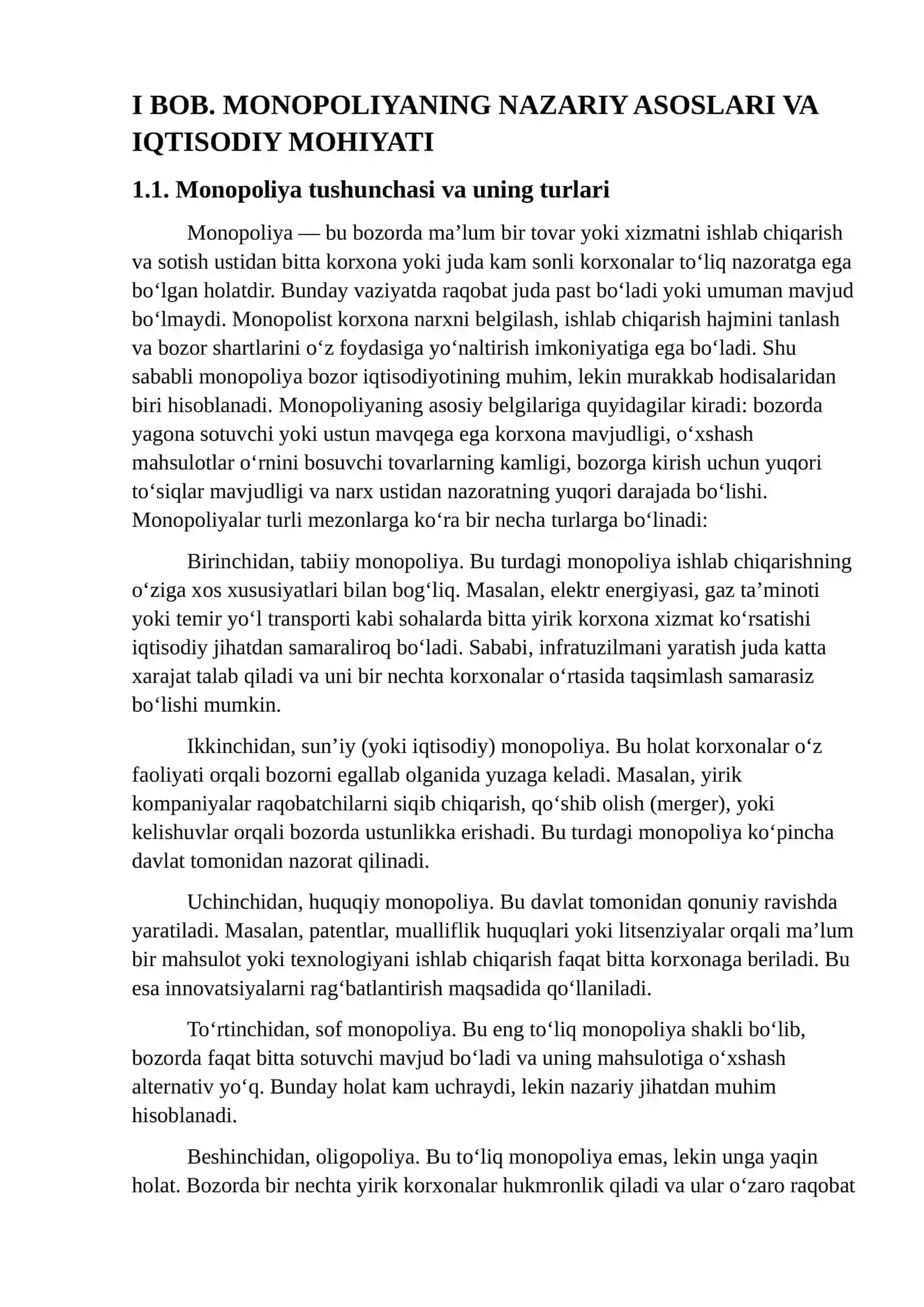 Monopoliyaning iqtisodiy tasiri va tartibga solish mexanizimlari 4