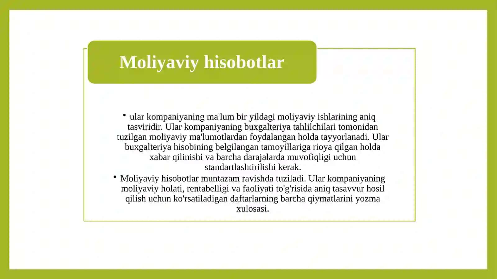 Moliyaviy Hisobotlar va Ularning Korxona Faoliyatini Baholashda Tutgan O’rni 4