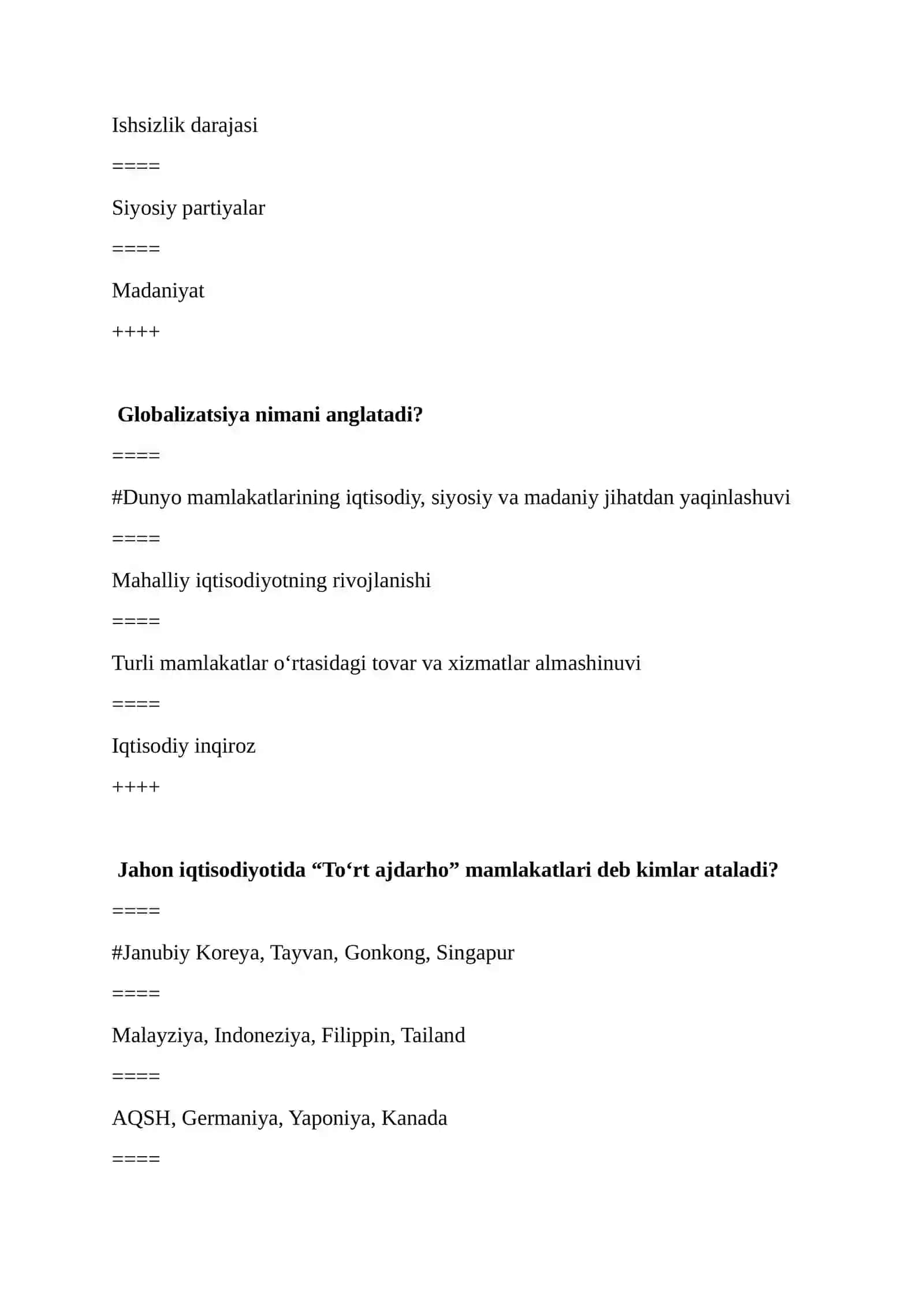 Jahon Iqtisodiyoti va Xalqaro Iqtisodiy Aloqalar – 1–100 Test Savollari 4