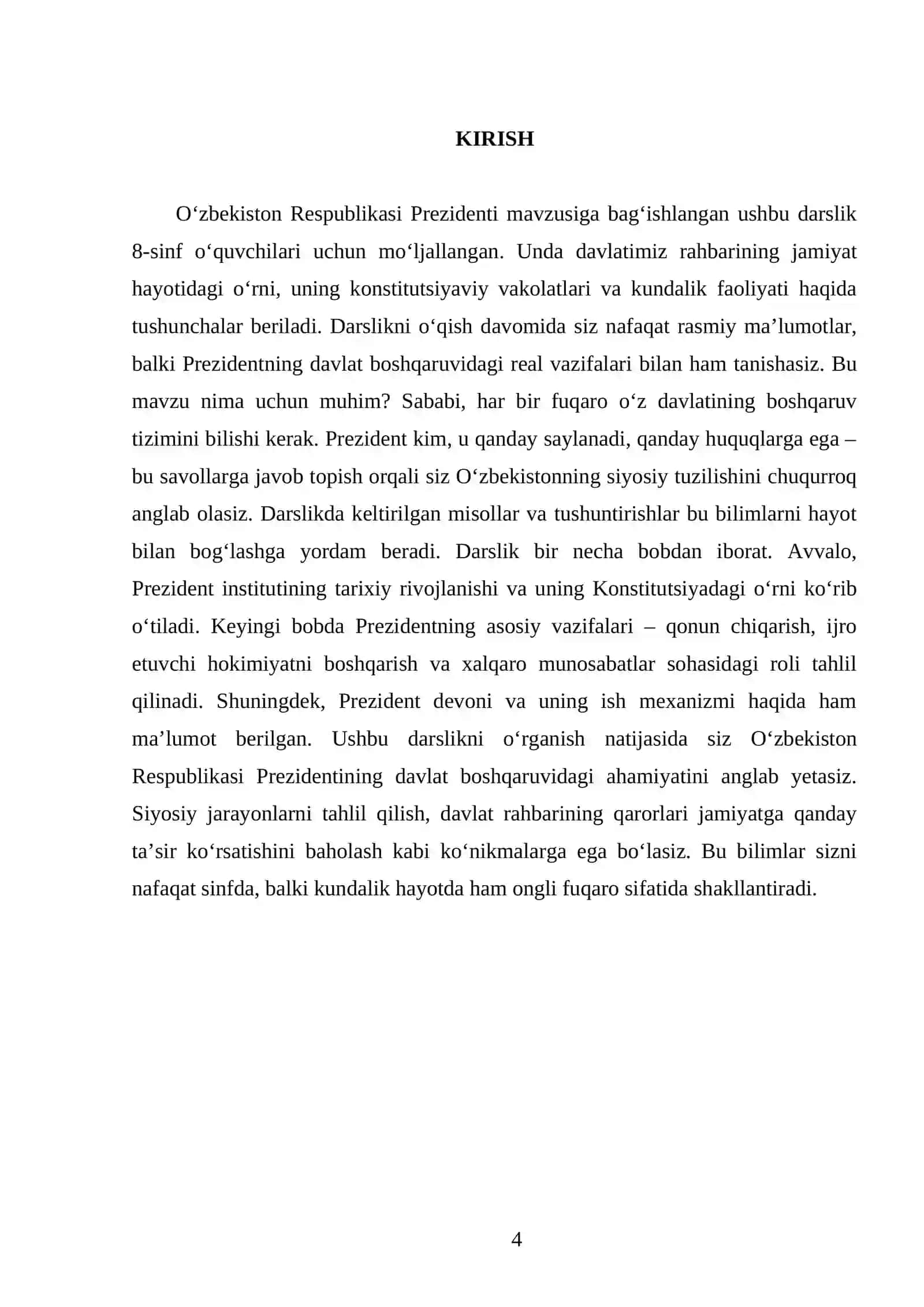 O‘ZBEKISTON RESPUBLIKASI PREZIDENTI 8-SINF 4