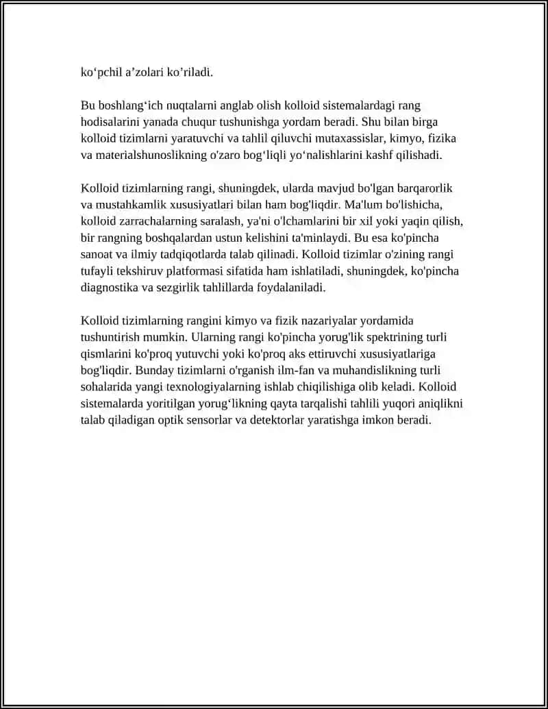 KALLOID SISTEMALARNI RANGI.KALLOOD ERITMALARDA YORUGʻLIK NURINING YOYILISHI; RINDAL-FARADEY EFFEKTI RELEY QONUNI 4