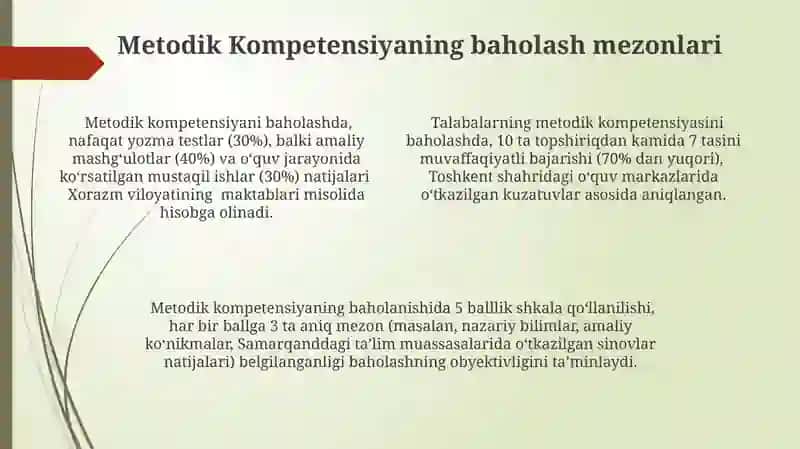 Metodik Kompetensiya va o'qituvchining professionalligi 4