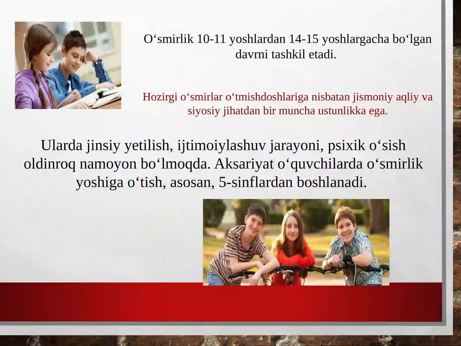 O‘SMIRLIKVAO‘SPIRINLIKDAVRI PSIXOLOGIYASI 4