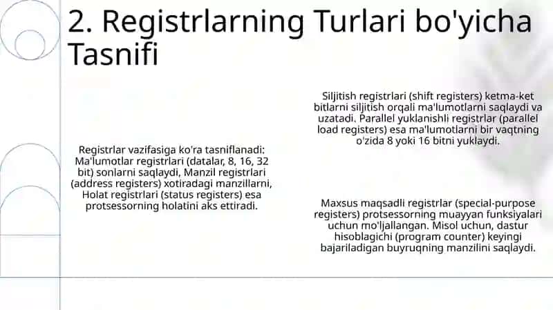 Registrlar. Ularning turlari. Ishlash prinsiplari va qoʻllanish sohalari 4