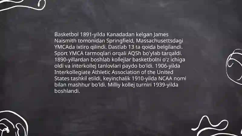 Basketbolning jahonda rivojlanish tarixi va Oʻzbekistonda rivojlanishi 4