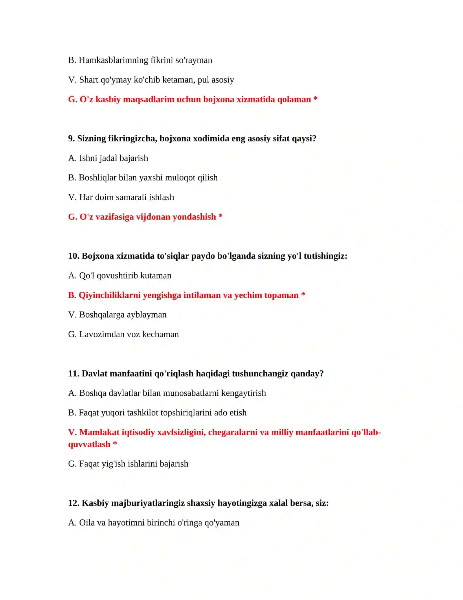 Bojxona ishi fanidan testlar 4