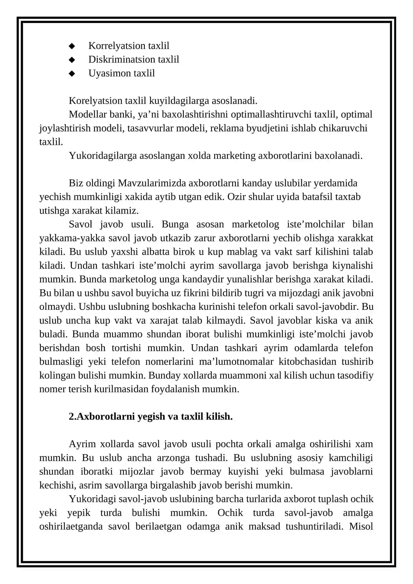 Marketing axborot tizilmasi, iste'molchilarning xatti-harakatlari 4