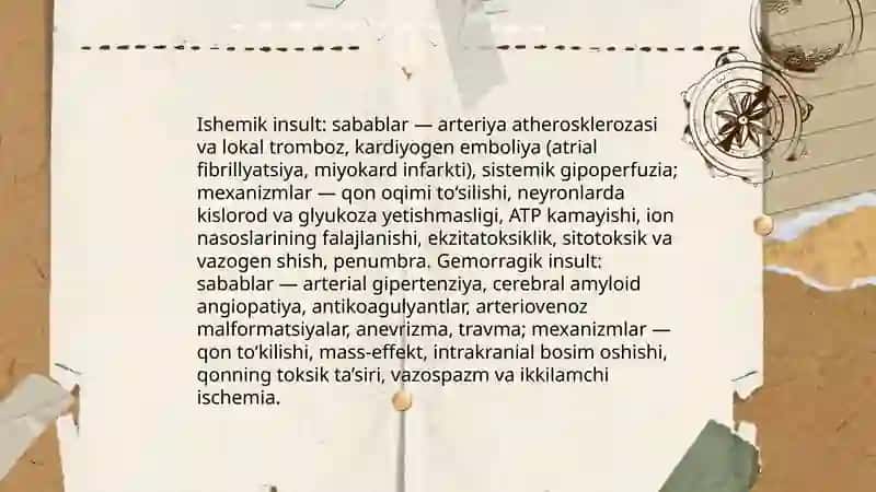 Miyada qon aylanishni o‘tkir buzlishi sabablari birinchi tibbiy yordam 4