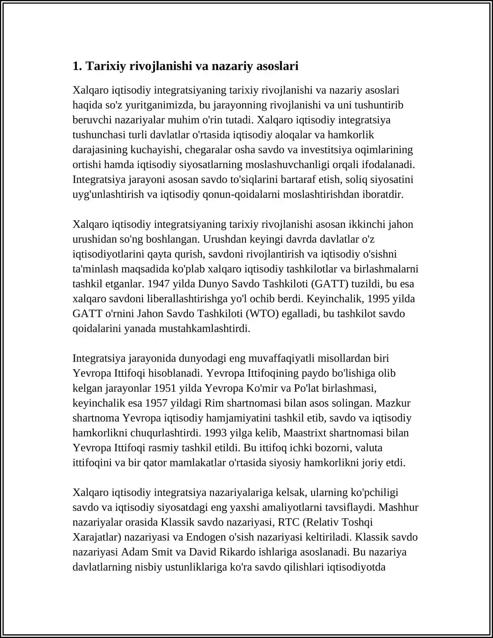 XALQARO IQTISODIY INTEGRATSIYANING RIVIJLANISH XUSUSIYATLARI 4