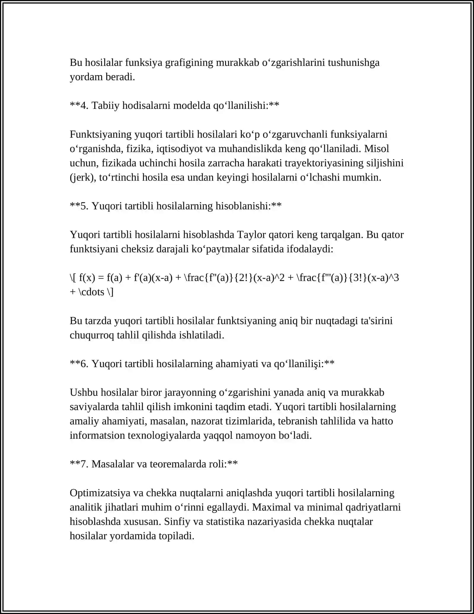 Funksiyaning Yuqori Tartibli Hosilalari 4