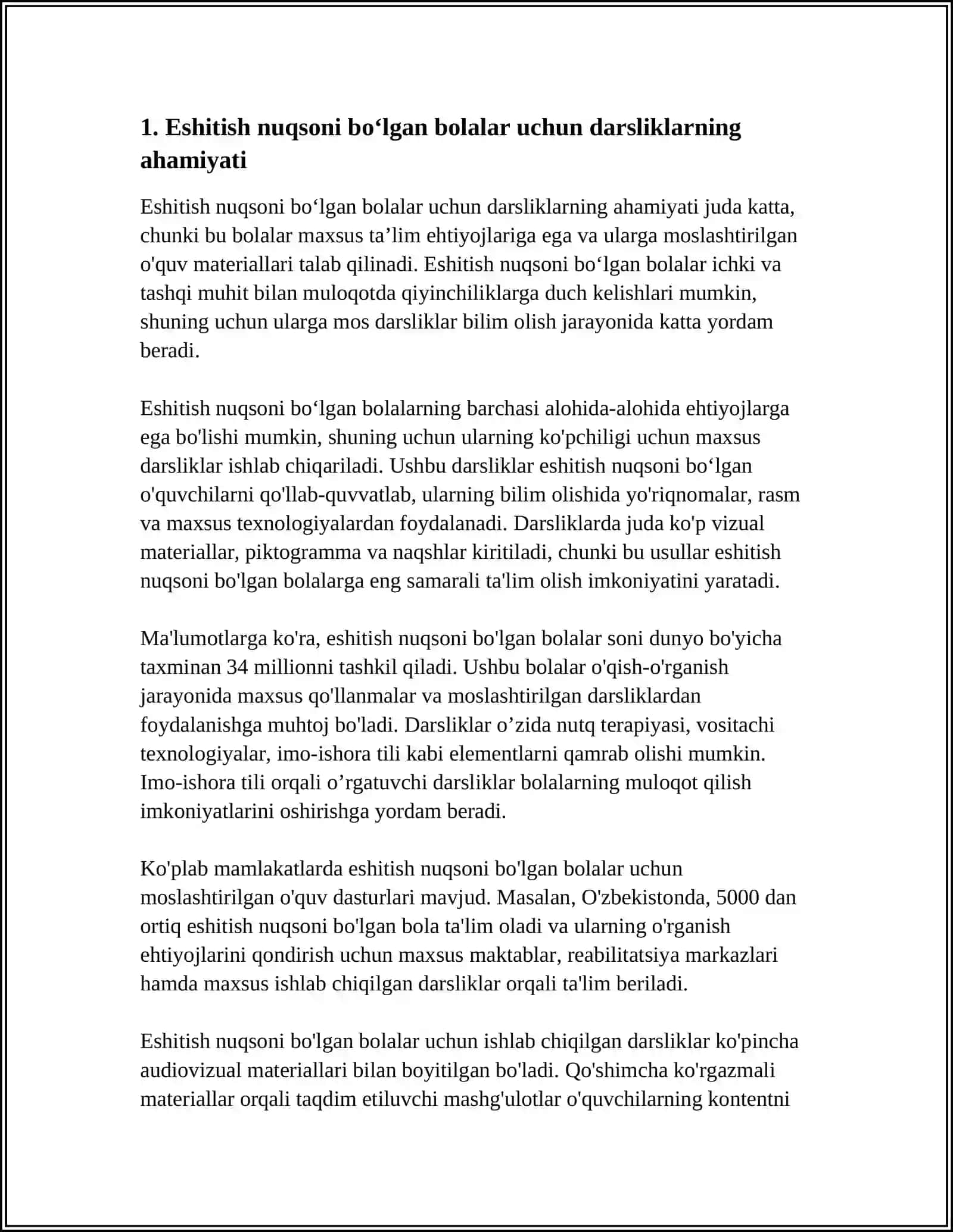ESHITISHIDA NUQSONI BOʻLGAN BOLALAR UCHUN MOʻLJALLANGAN DARSLIKNI OʻRGANISH VA TAHLIL QILISH 4