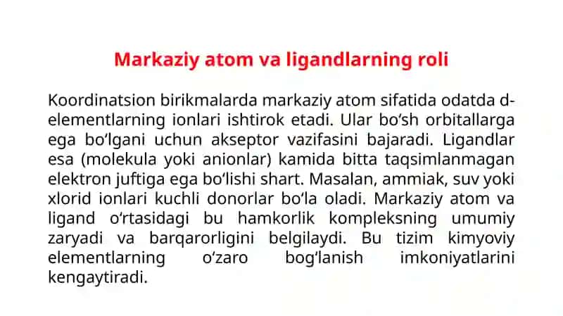 KOORDINATSION BIRIKMALARDA DATIV BOGʻLANISHI VA XOSSALARINI OʻRGANISH VA TAHLILIY MA'LUMOTLAR YOZISH 4