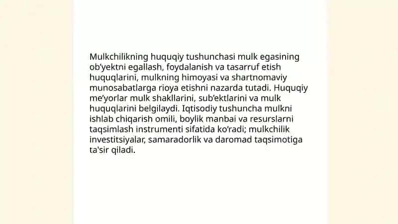 Mulkchilik munosabatlari: mazmuni, shakllari va iqtisodiy rivojlanishdagi o‘rni 4