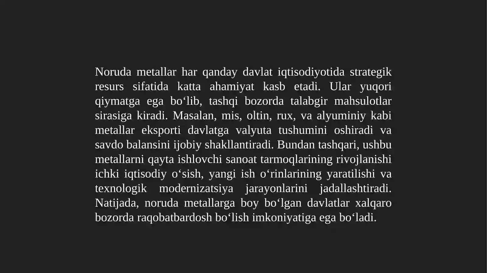 Norudametallarning xalq xoʻjaligidagi o‘rni 4