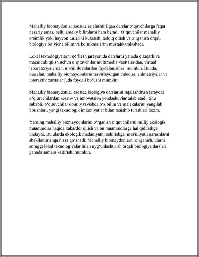 BIOLOGIYA O‘QTUVCHISINING INNAVATSION FAOLIYATI.BIOLOGIYA DARSLARIDA LOKAL TEXNOLOGIYALARDAN FOYDALANISH YO‘LLARI 4
