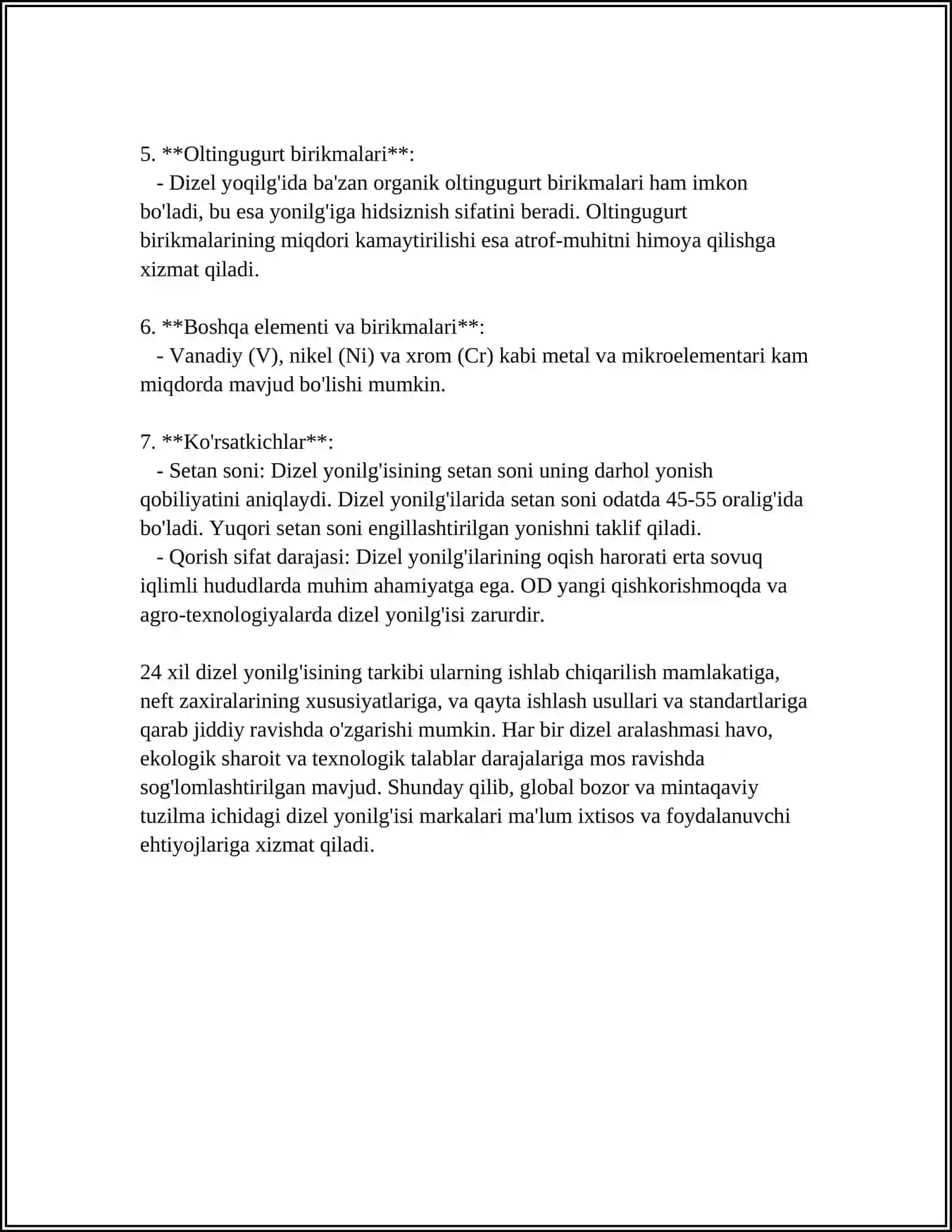 24 DIZEL YONILG‘ILARINING O‘Z-O‘ZIDAN ALANGALANISH QOBILIYATI 4