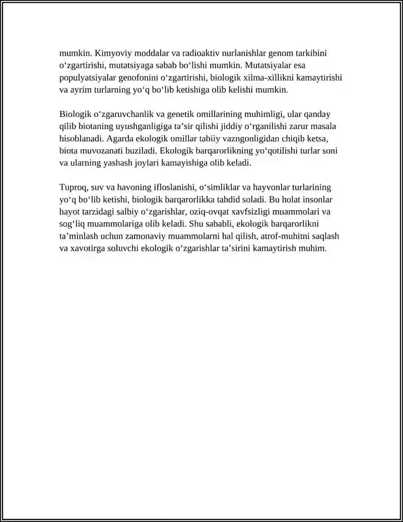 EKOLOGIYA. EKOLOGIK FAKTORLAR. ATROF MUHITNING IFLOSLANISHINING GENETIK ASORATLARI 4