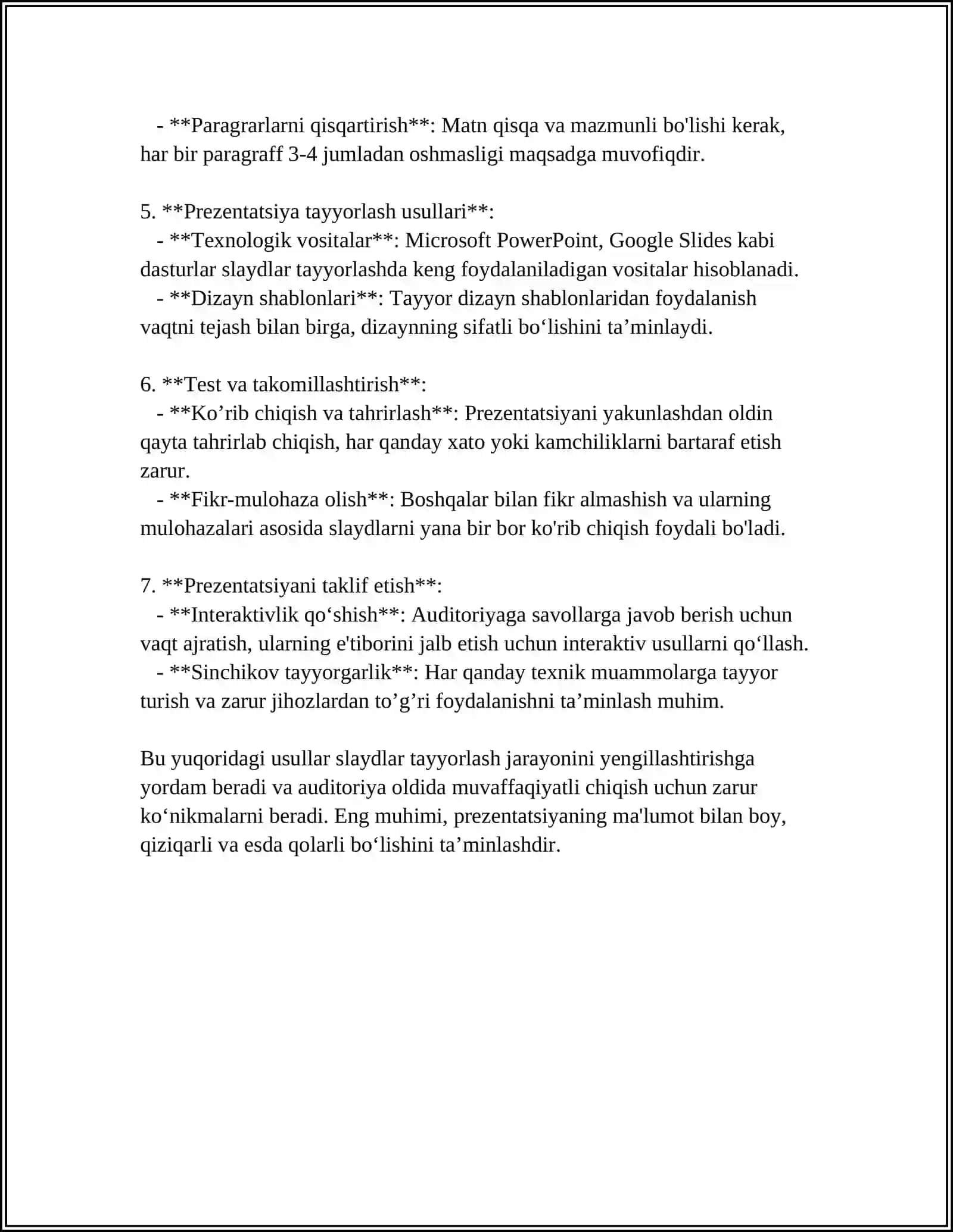 TAQDIMOT TAYYORLASH VA TAQDIM ETISH USUL VA VOSITALARI 4