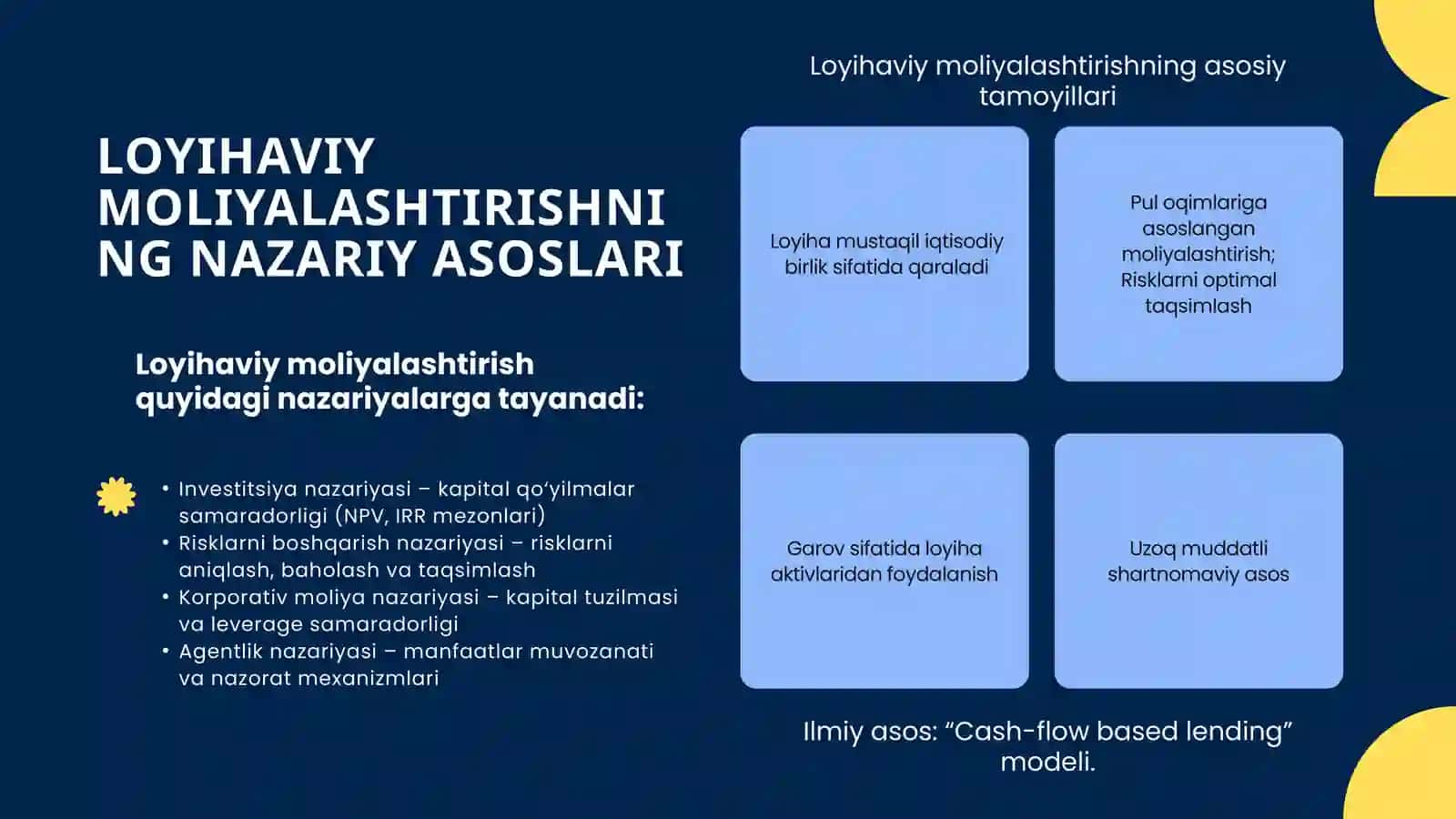 Loyihaviy moliyalashtirishni tashkil etishning nazariy asoslari 4