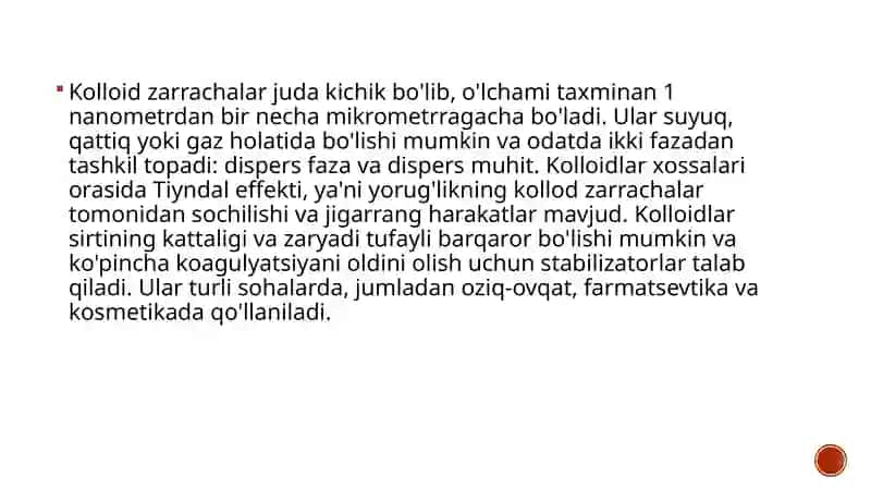 Dagʻal-disperssistemalarining xossalari va ularni tibbiyot va farmakologiyada ishlash 4