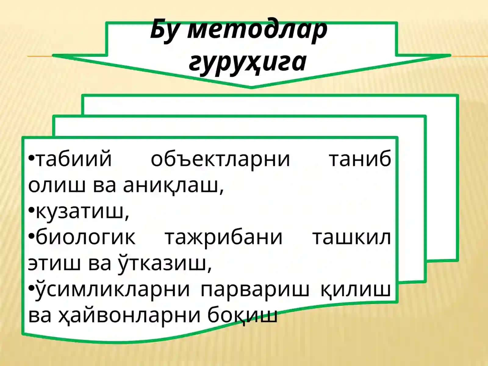 2-МАЪРУЗА:БИОЛОГИЯНИ ЎҚИТИШДА КЎРГАЗМАЛИ ВА АМАЛИЙ МЕТОДЛАР.Уларнинг турлари 4