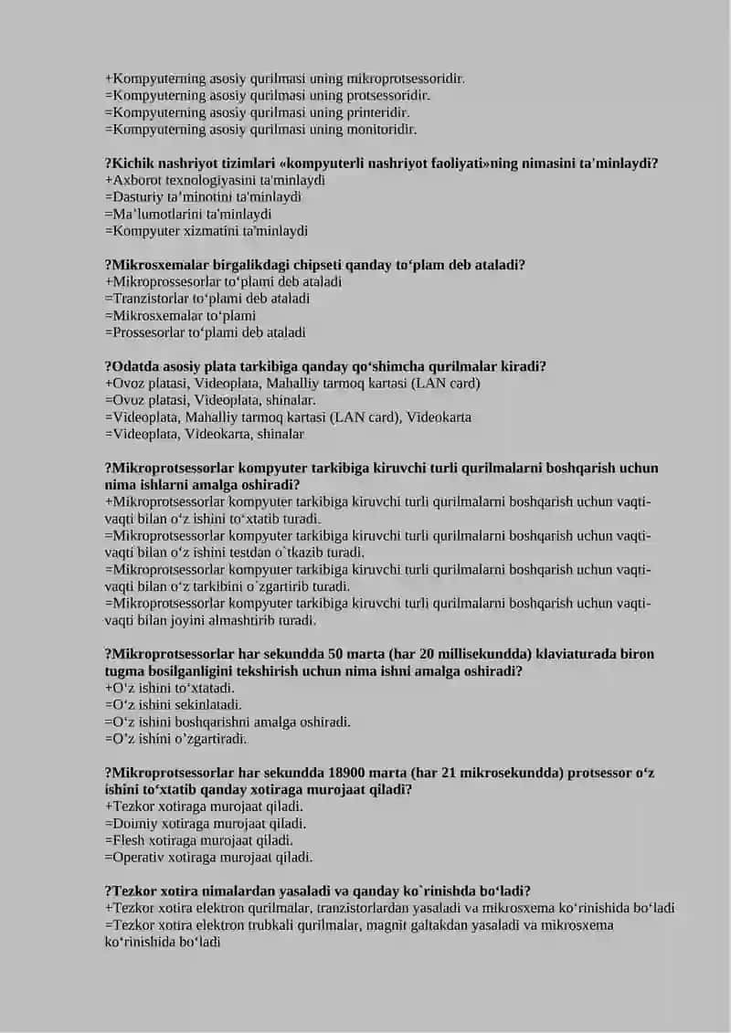 Kompyuter ta'minoti fanidan testlar 4