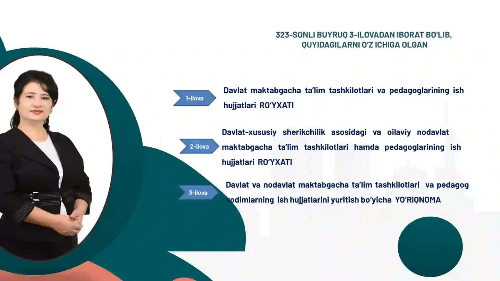 MAKTABGACHA TA’LIM TASHKILOTI VA PEDAGOGLARINING ISH HUJJATLARINI TASDIQLASH TO‘G‘RISIDA”GI 323-SON BUYRUG‘I. 4