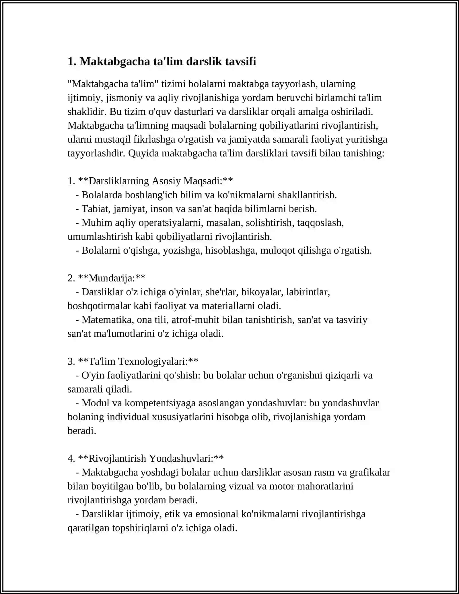 MAKTABGACHA TA'LIMGA OID DARSLIKLAR, ÓQUV QÓLLANMALAR TAHLILI 4